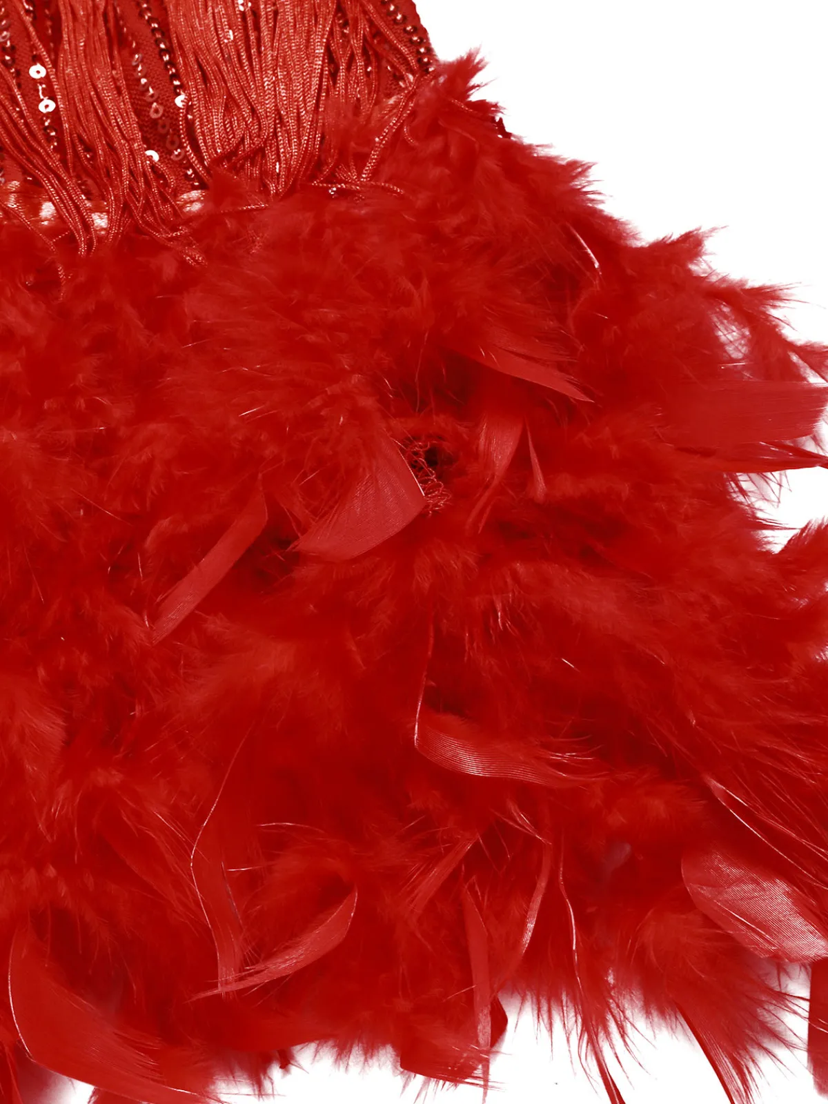 Discount Retro Stage 1920s Spaghetti Strap Feather Fringe Dress Red