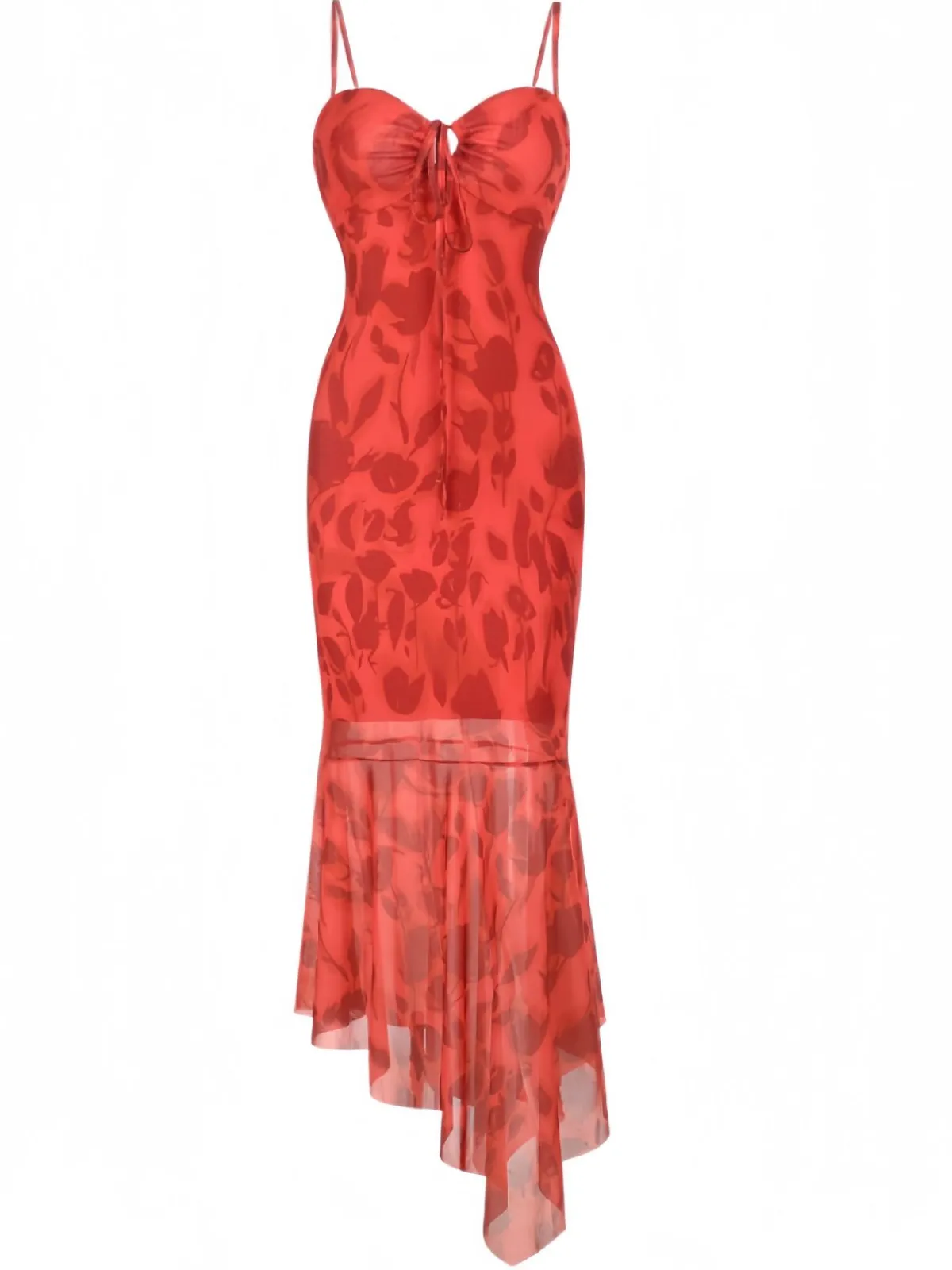 Discount Retro Stage 1930s Spaghetti Strap Floral Dress Red