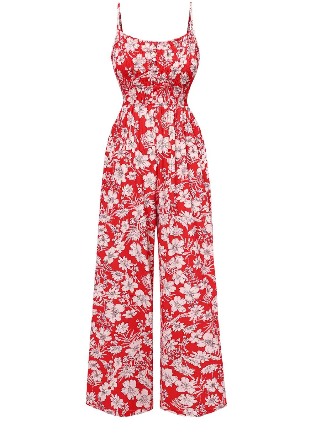 Best Retro Stage 1930s Spaghetti Strap Floral Wide-Leg Jumpsuit Red
