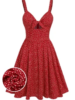 Fashion Retro Stage 1950s Spaghetti Strap Heart Print Dress Red