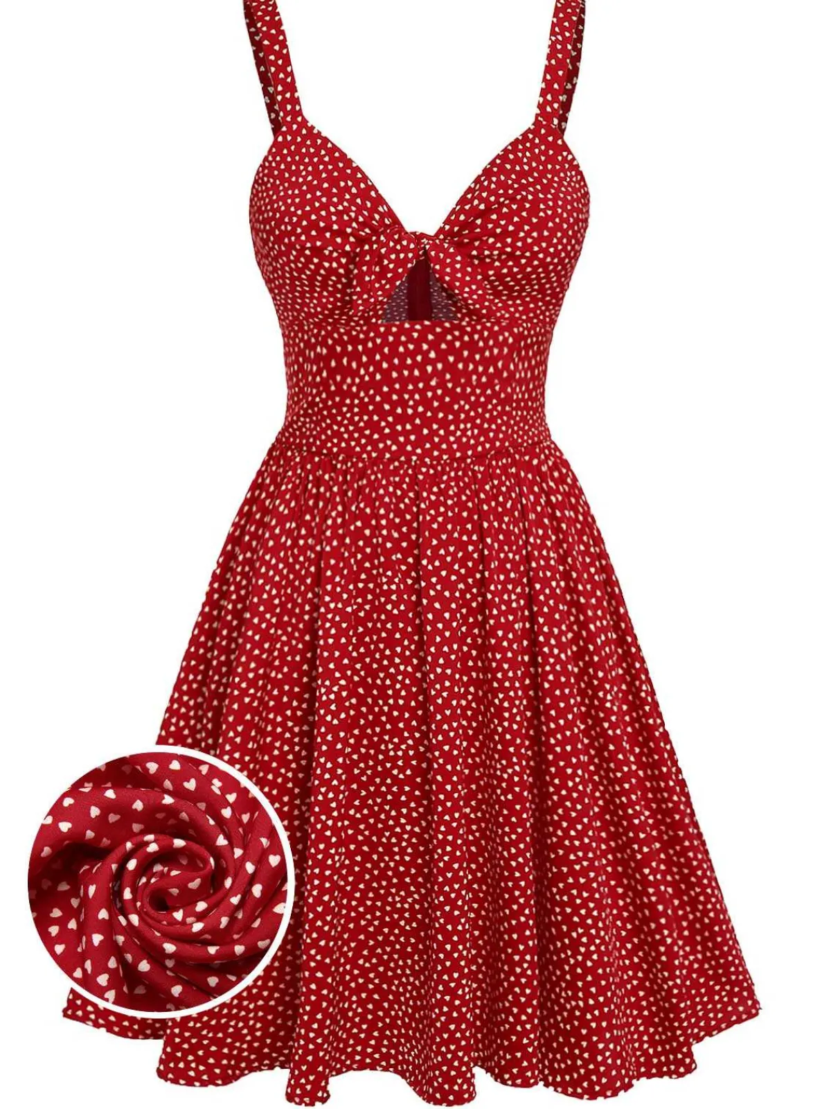 Fashion Retro Stage 1950s Spaghetti Strap Heart Print Dress Red