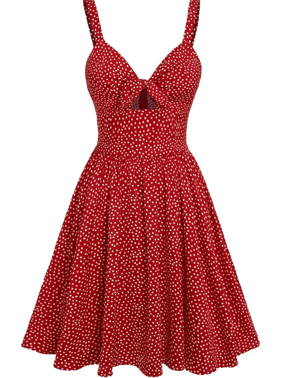 Fashion Retro Stage 1950s Spaghetti Strap Heart Print Dress Red