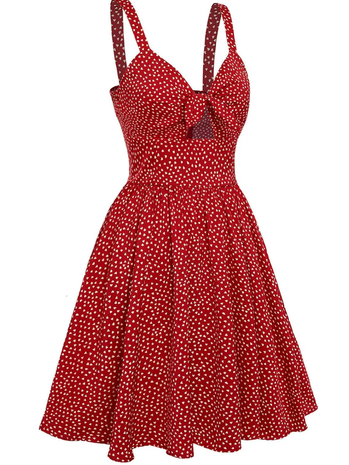 Fashion Retro Stage 1950s Spaghetti Strap Heart Print Dress Red
