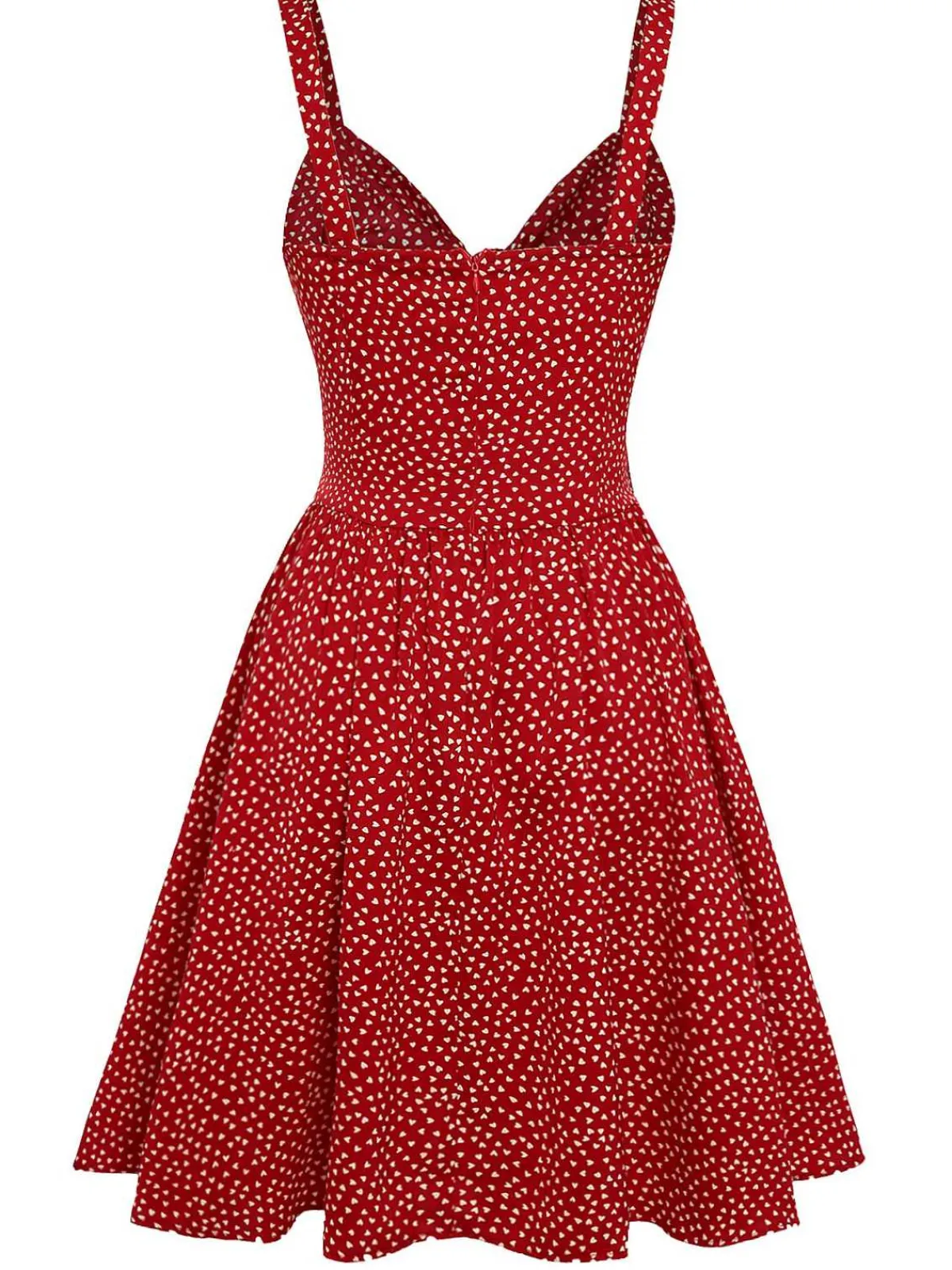 Fashion Retro Stage 1950s Spaghetti Strap Heart Print Dress Red