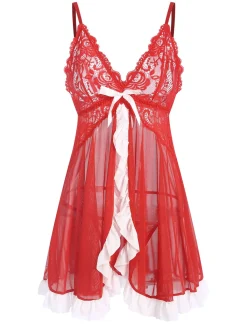 Discount Retro Stage 1970s Spaghetti Strap Patchwork Nightgown Red