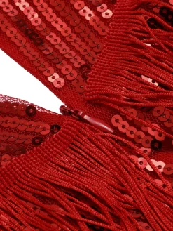 Best Retro Stage 1920s Spaghetti Strap Sequin Fringe Dress Red