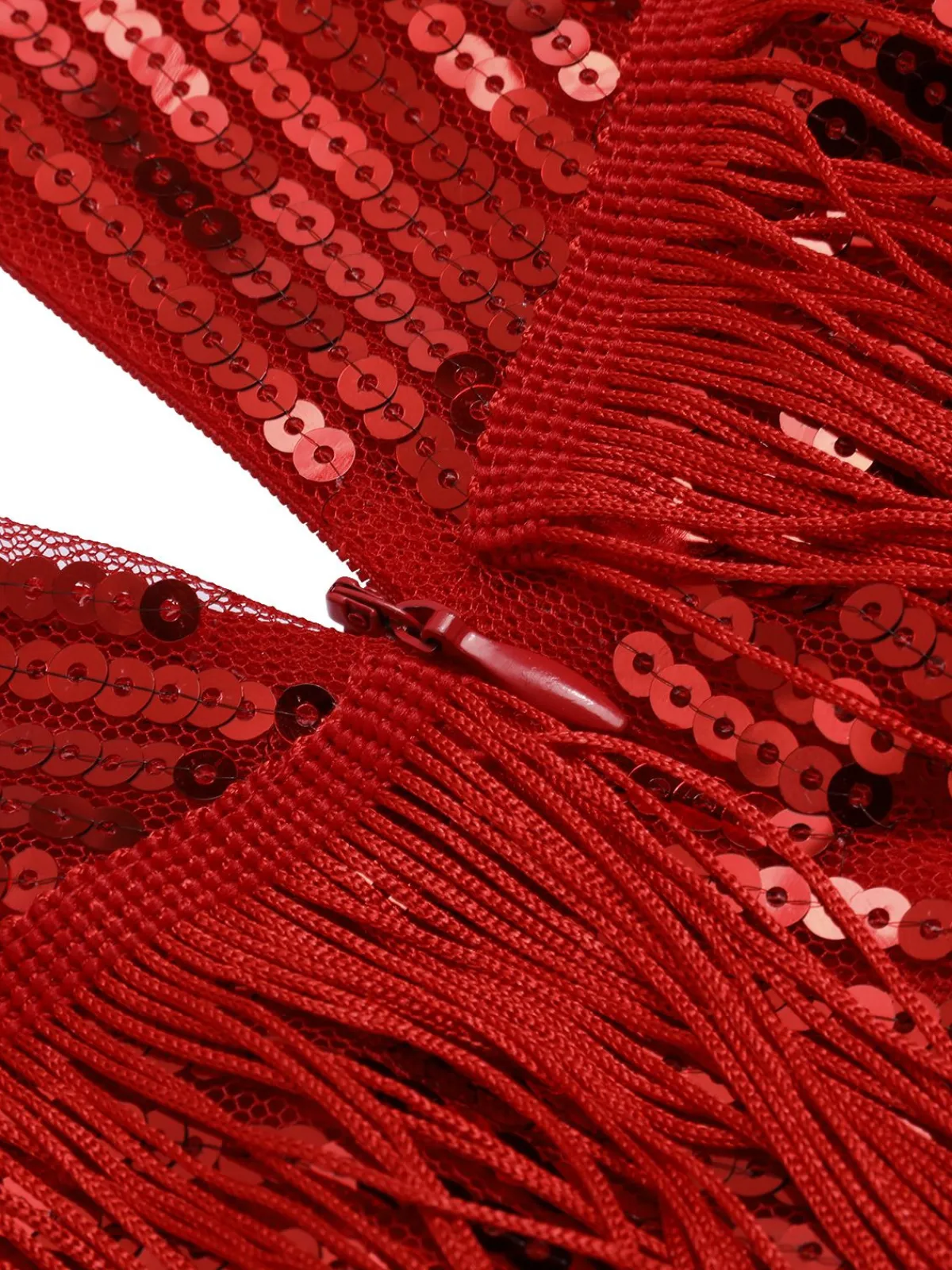 Best Retro Stage 1920s Spaghetti Strap Sequin Fringe Dress Red