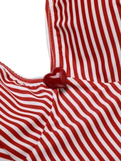 Hot Retro Stage 1940s Spaghetti Strap Stripes One-Piece Swimsuit Red