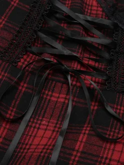 Outlet Retro Stage 1950s Spaghetti Straps Plaid Irregular Hem Dress Red