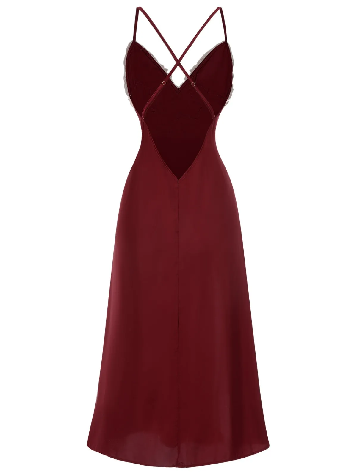 Fashion Retro Stage 1930s Spaghetti Straps Side-Slit Lace Nightgown Red