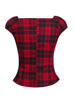 Hot Retro Stage 1950s Square Neck Plaid Tops Red