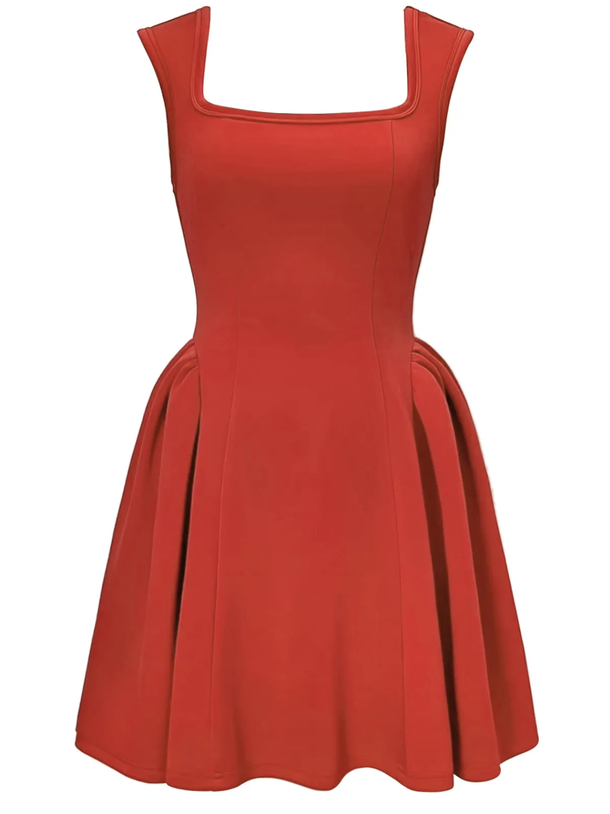 Online Retro Stage 1950s Square Neck Solid Dress Red
