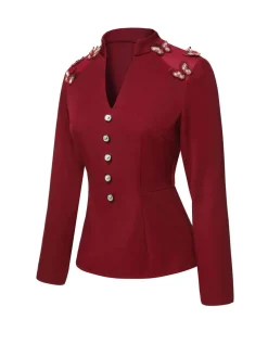 Sale Retro Stage 1940s Stand Collar Butterflies Blouse Red