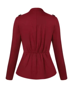 Sale Retro Stage 1940s Stand Collar Butterflies Blouse Red