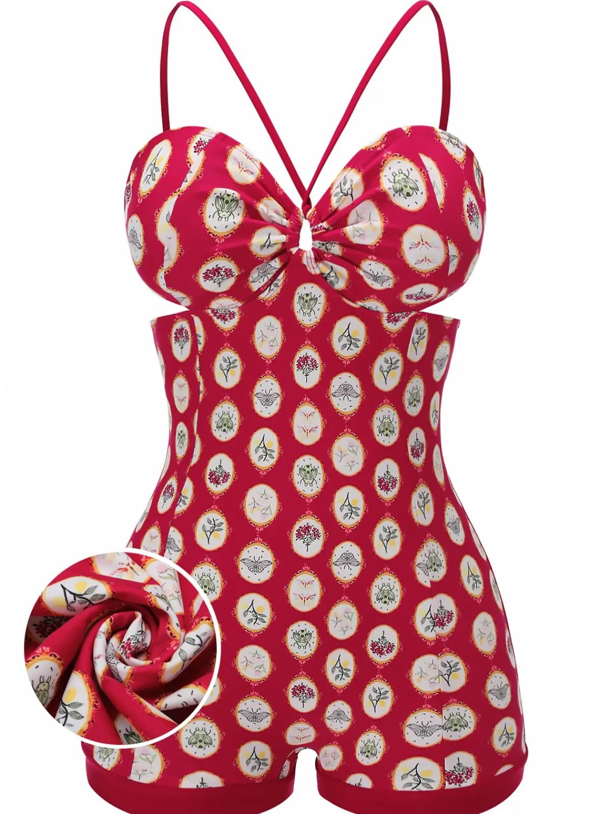 Discount Retro Stage 1950s Strap Floral One-piece Swimsuit Red