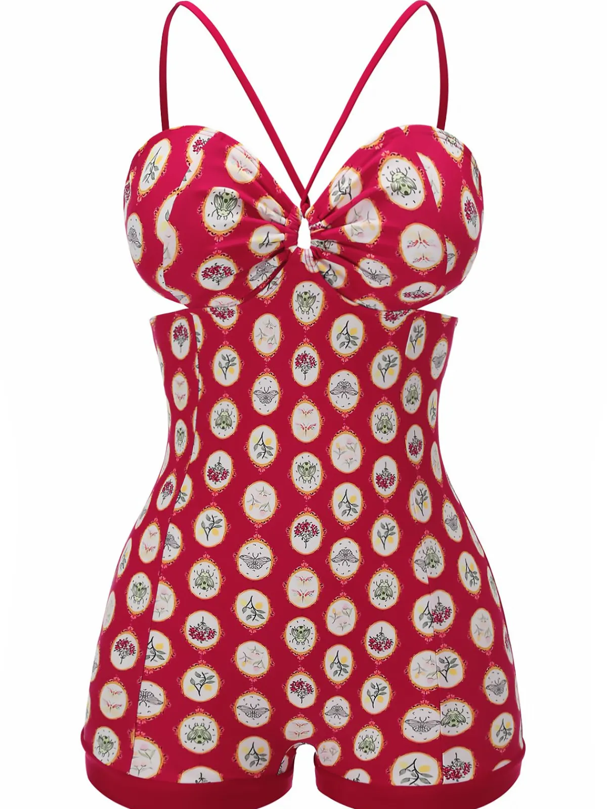 Discount Retro Stage 1950s Strap Floral One-piece Swimsuit Red
