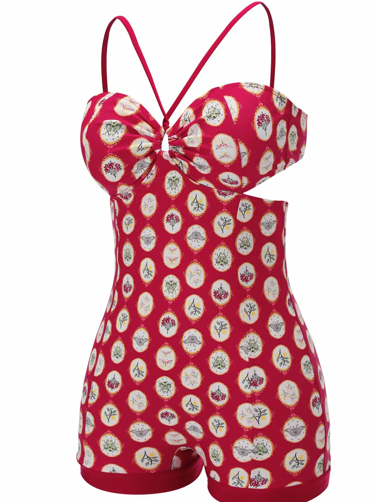 Discount Retro Stage 1950s Strap Floral One-piece Swimsuit Red