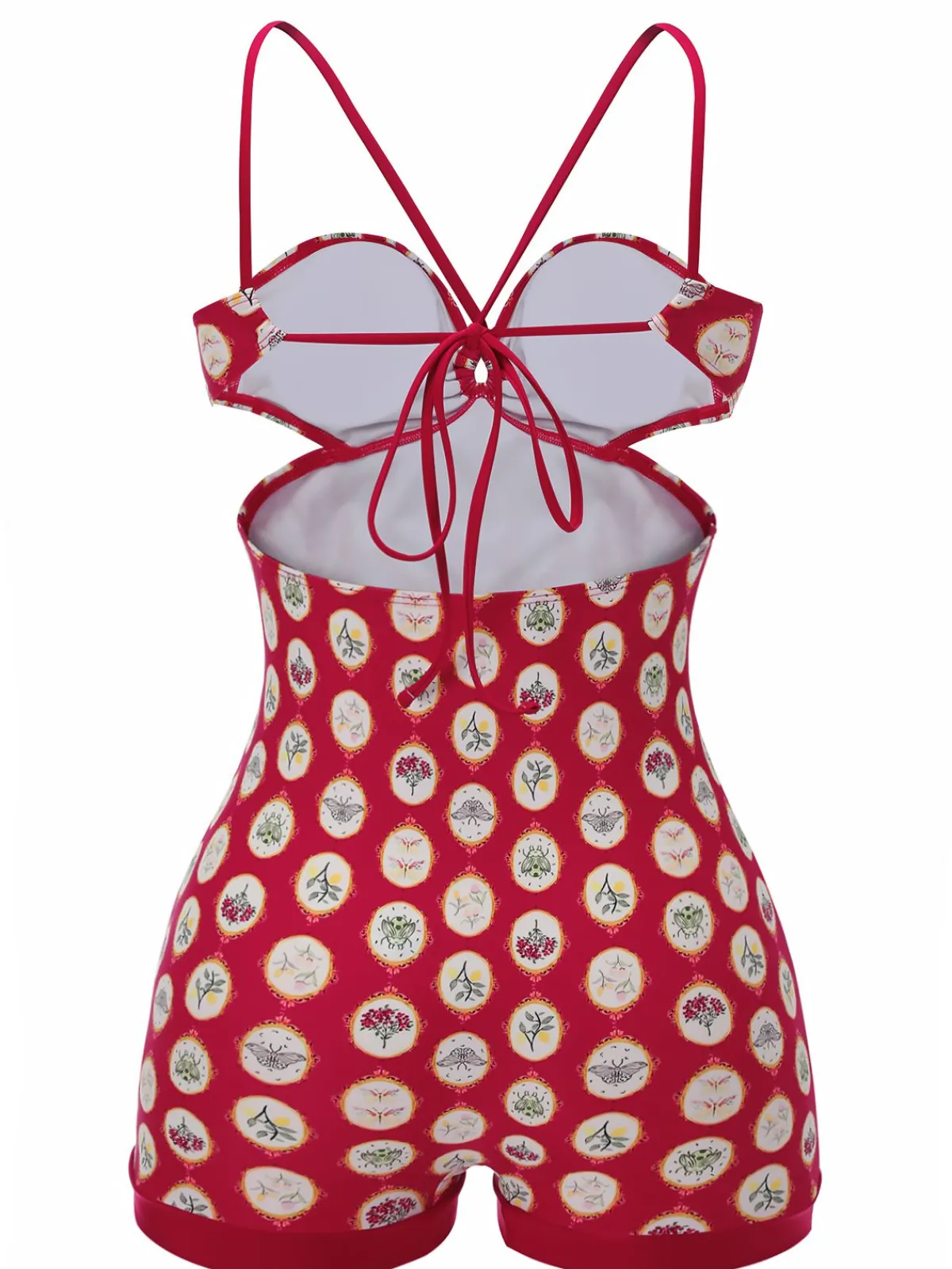 Discount Retro Stage 1950s Strap Floral One-piece Swimsuit Red