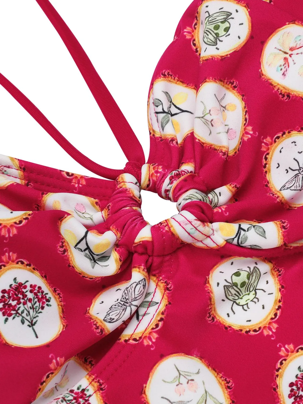 Discount Retro Stage 1950s Strap Floral One-piece Swimsuit Red