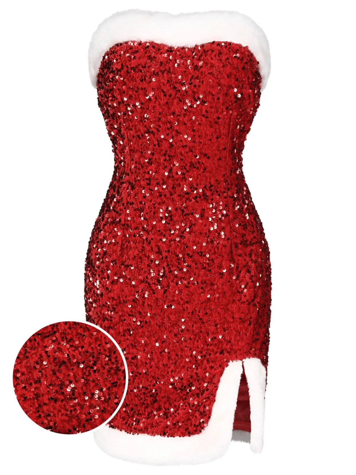 Sale Retro Stage 1960s Strapless Sequined Dress Red