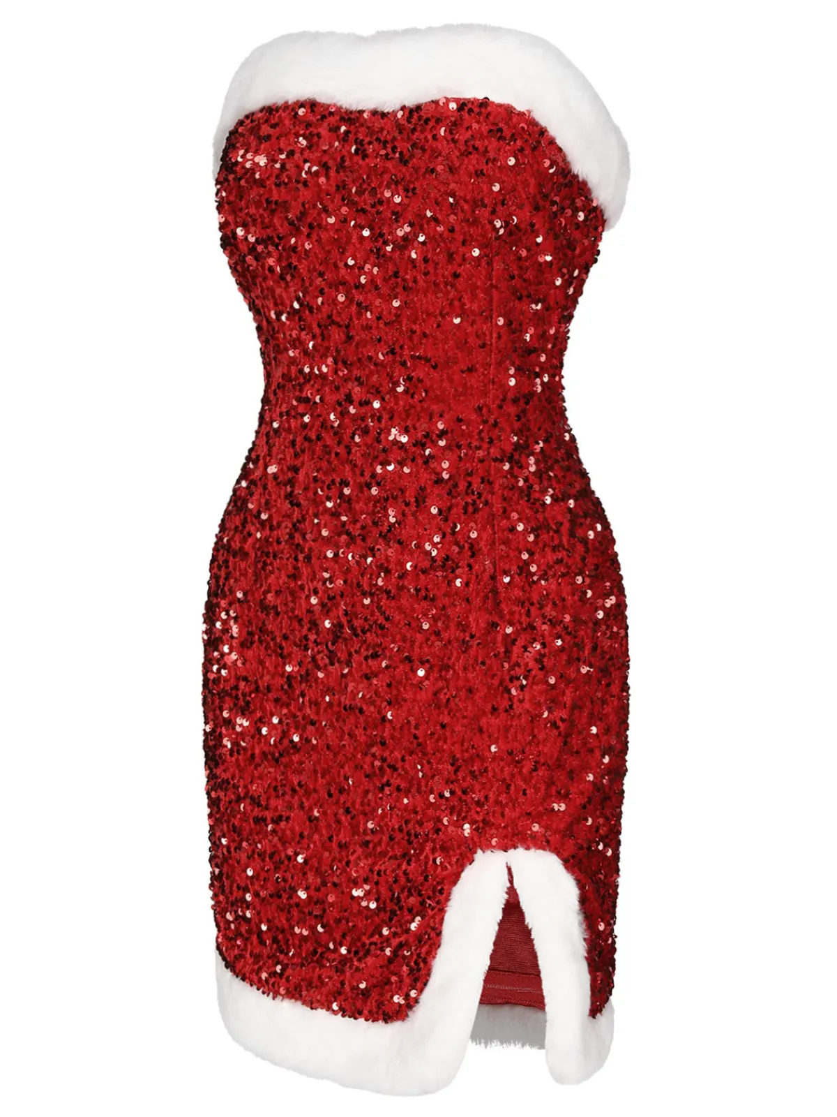 Sale Retro Stage 1960s Strapless Sequined Dress Red