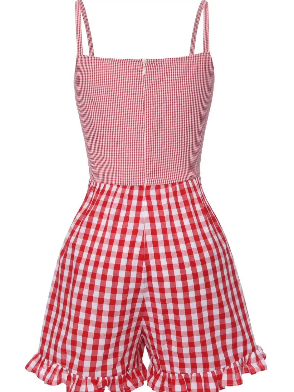 Best Retro Stage 1950s Strawberry Plaid Suspender Romper Red