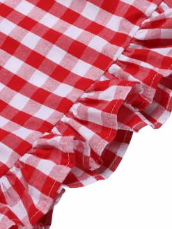 Best Retro Stage 1950s Strawberry Plaid Suspender Romper Red
