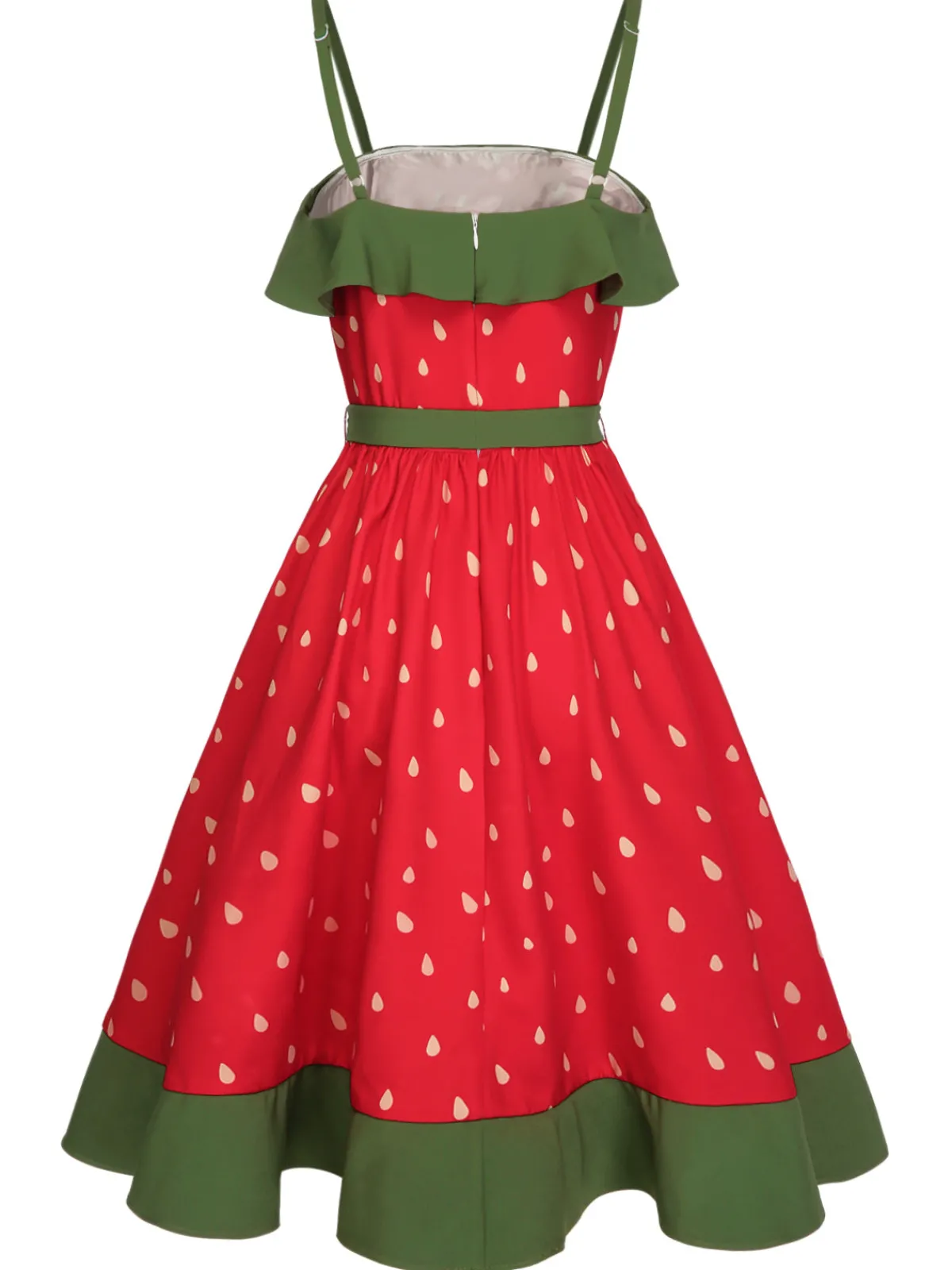 Discount Retro Stage 1950s Strawberry Ruffle Belt Dress Red