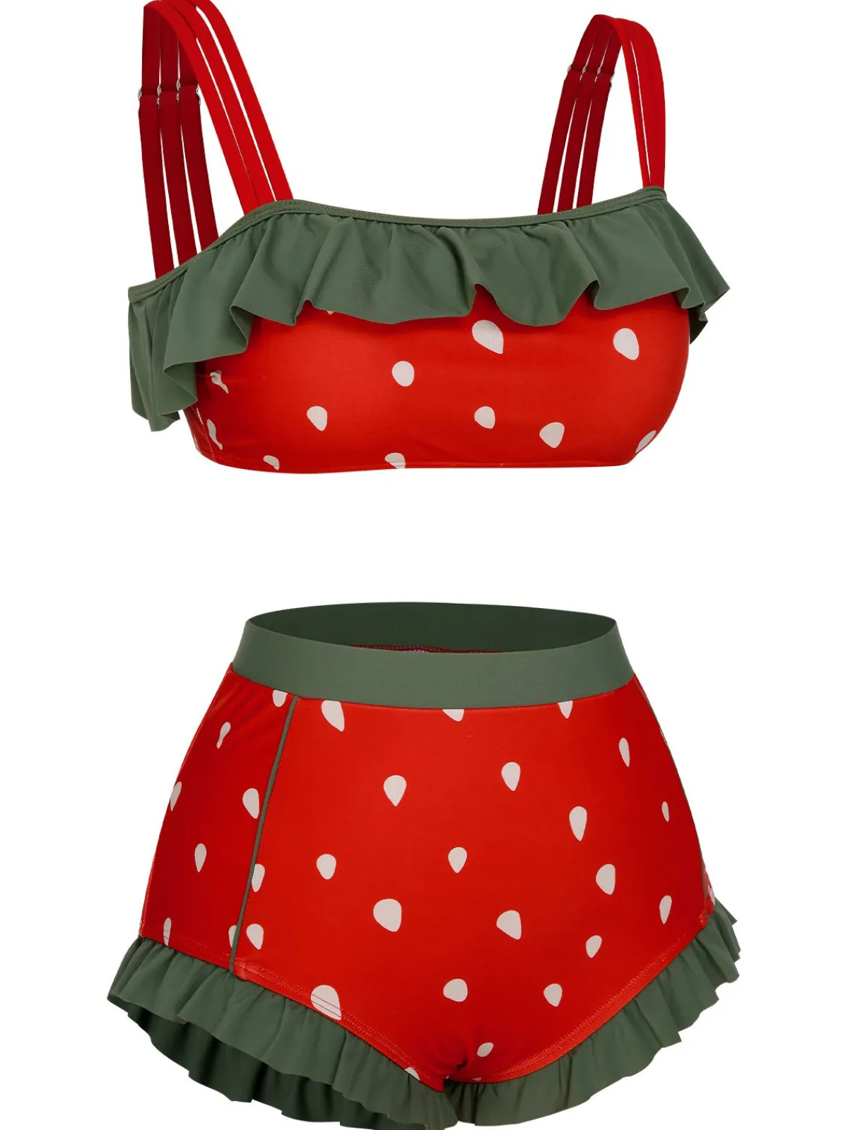 Hot Retro Stage Red 1950s Strawberry Ruffle Strap Swimsuit