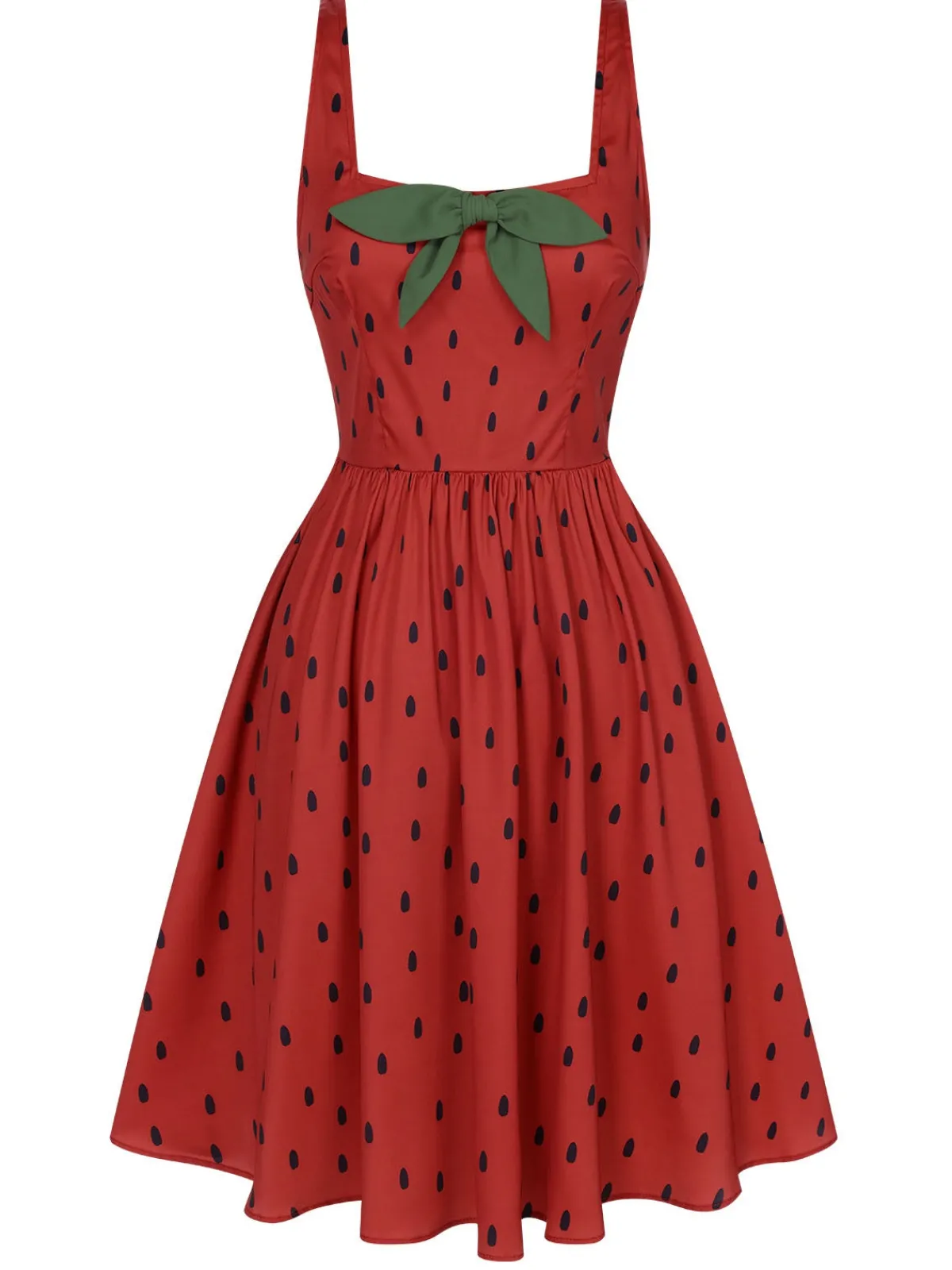Outlet Retro Stage 1950s Strawberry Seed Straps Dress Red
