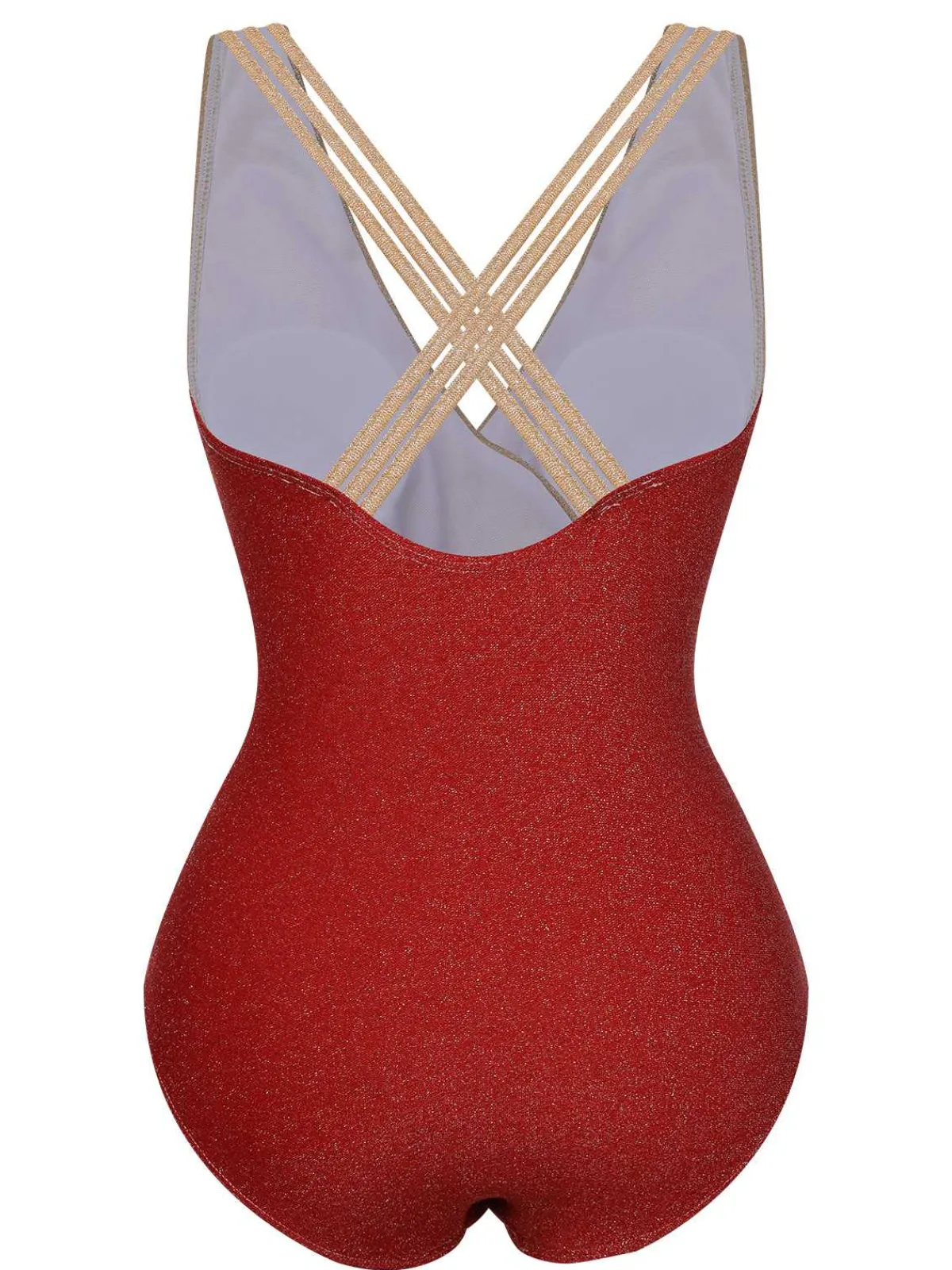 Online Retro Stage 1950s Stripe Patchwork One-Piece Swimsuit Red