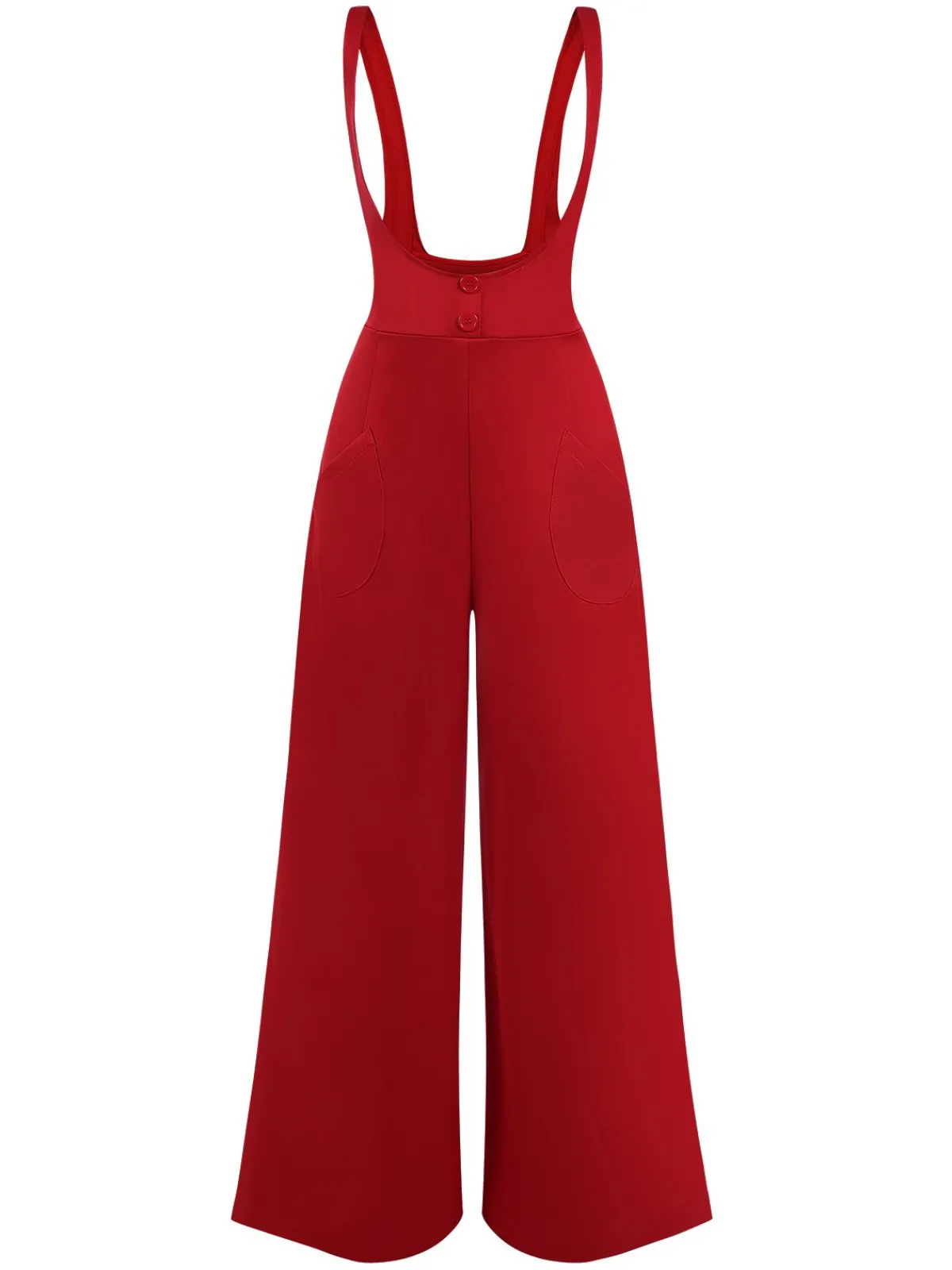 Clearance Retro Stage 1970s Suspender Wide-Leg Solid Pants Red