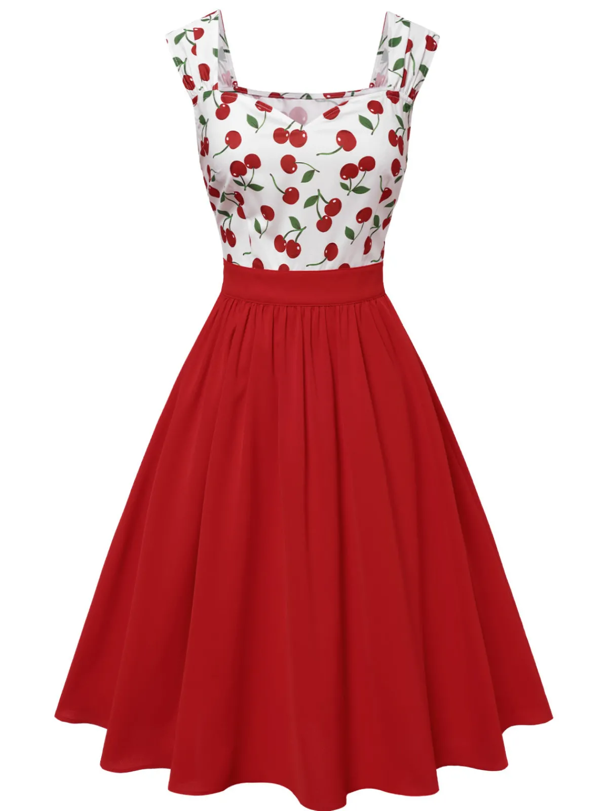 Online Retro Stage 1950s Sweetheart Neck Cap-Sleeve Cherry Dress Red