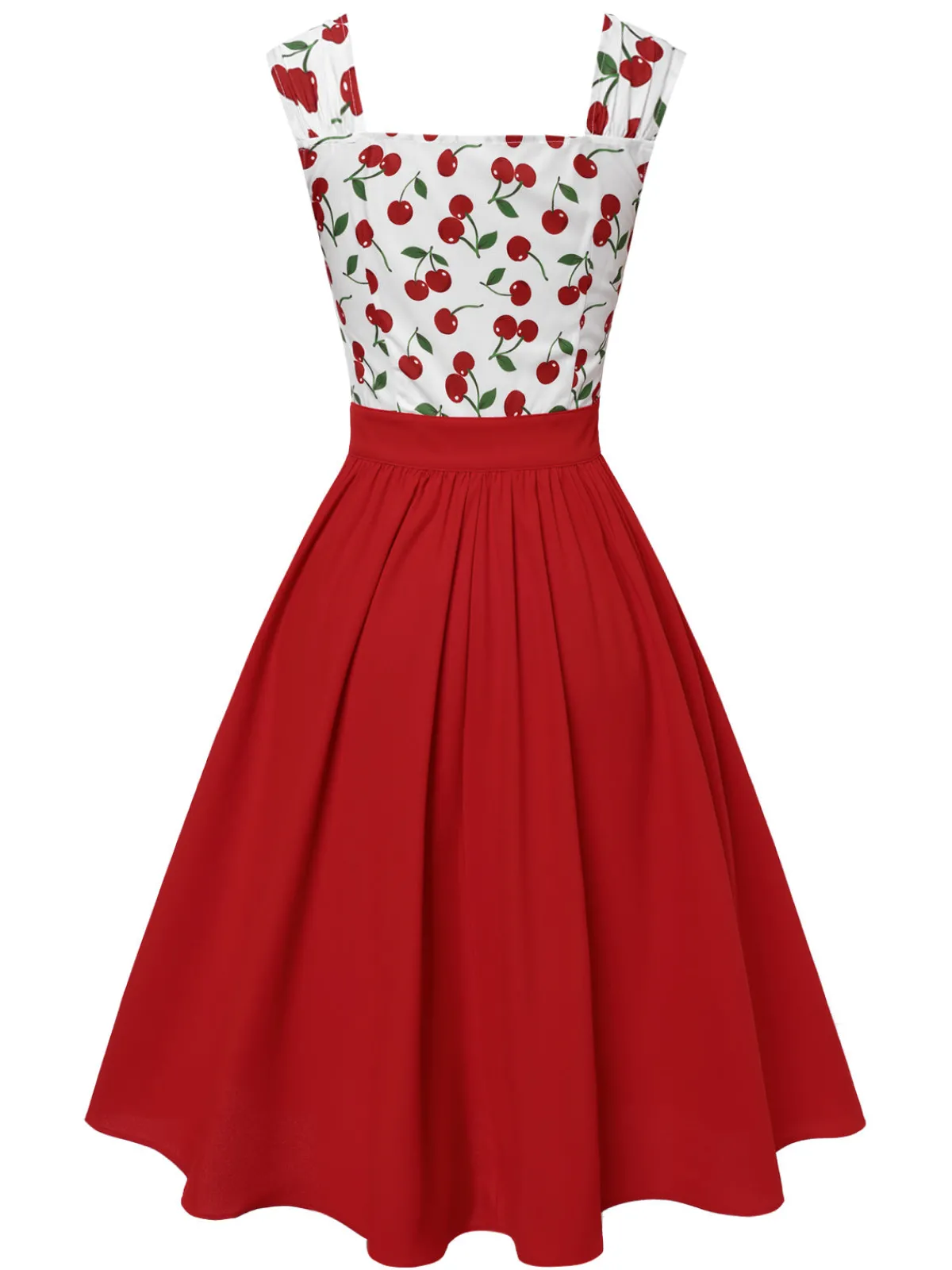 Online Retro Stage 1950s Sweetheart Neck Cap-Sleeve Cherry Dress Red