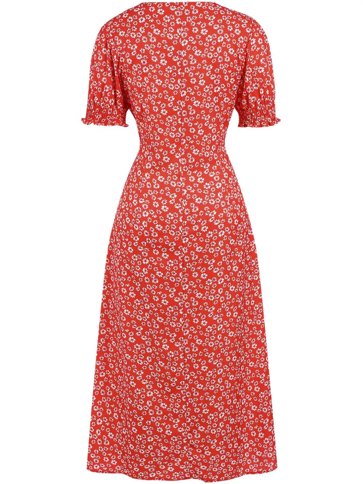 Outlet Retro Stage 1940s Sweetheart Neck Ditsy Floral Slit Dress Red