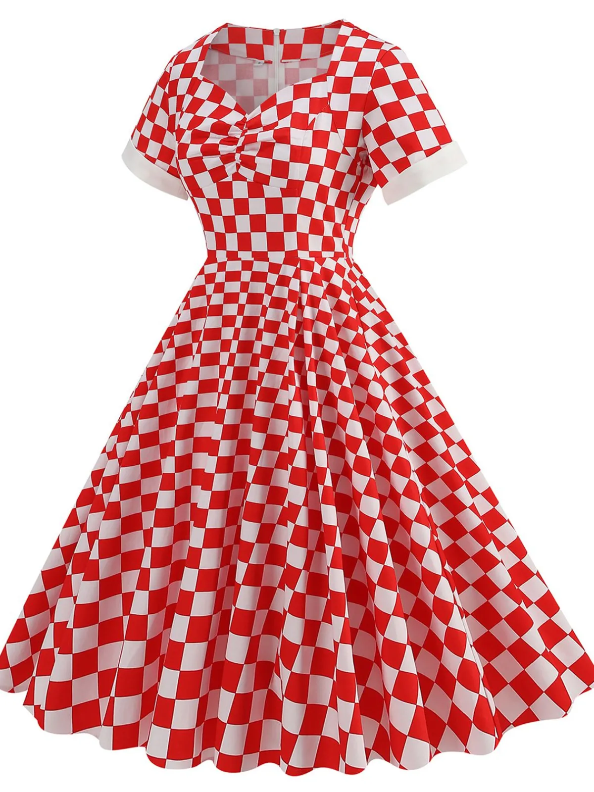 Fashion Retro Stage 1950s Sweetheart Neck Plaids Dress Red