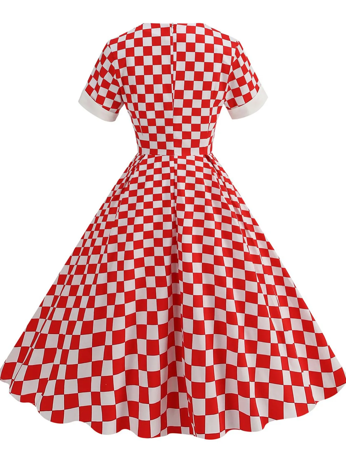 Fashion Retro Stage 1950s Sweetheart Neck Plaids Dress Red