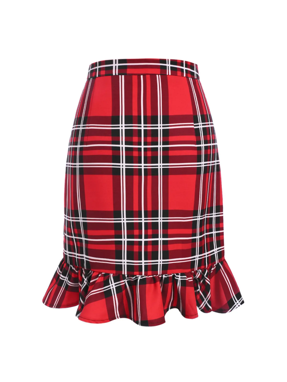 Clearance Retro Stage 1970s Tartan Plaids Bow Ruffles Skirt Red