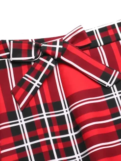 Clearance Retro Stage 1970s Tartan Plaids Bow Ruffles Skirt Red