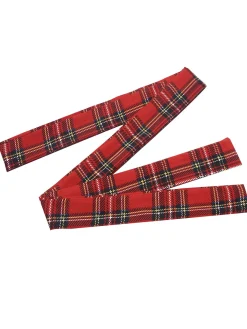 Outlet Retro Stage 1960s Tartan Plaids Ruffle Hem Belted Dress Red