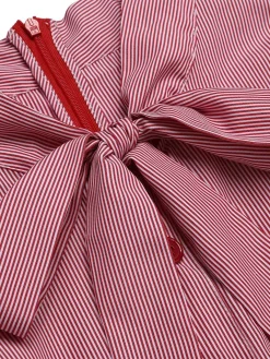 Fashion Retro Stage 1940s Tie Neck Stripes Jumpsuit Red