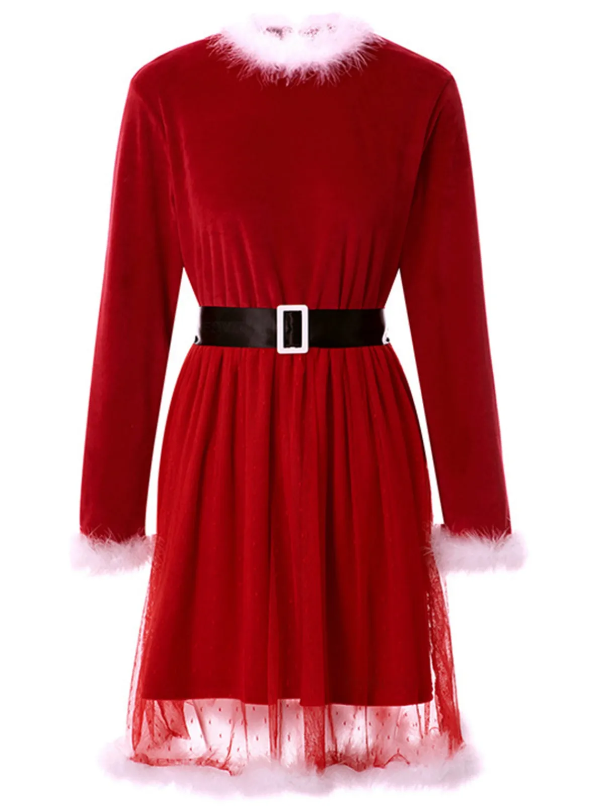 Discount Retro Stage 1960s Velvet Mesh Patchwork Belted Dress Red