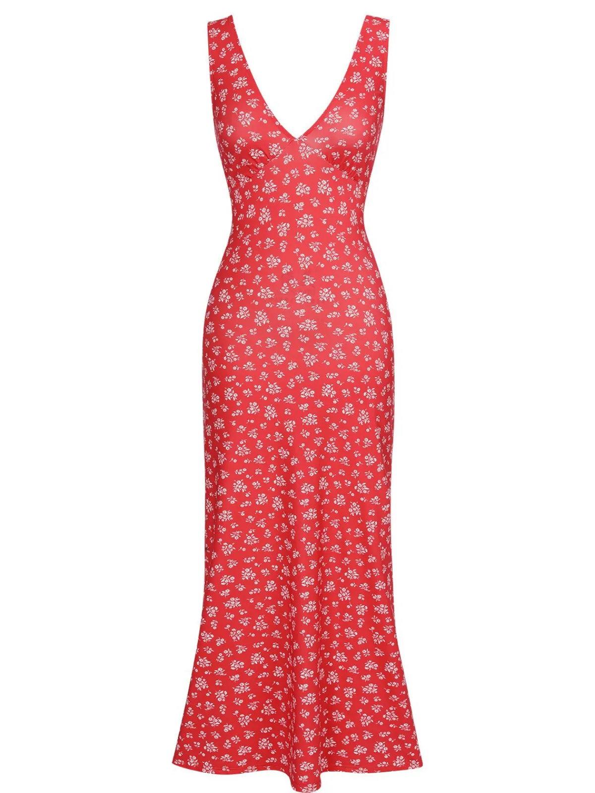 Best Retro Stage 1960s V-Neck Ditsy Floral Dress Red