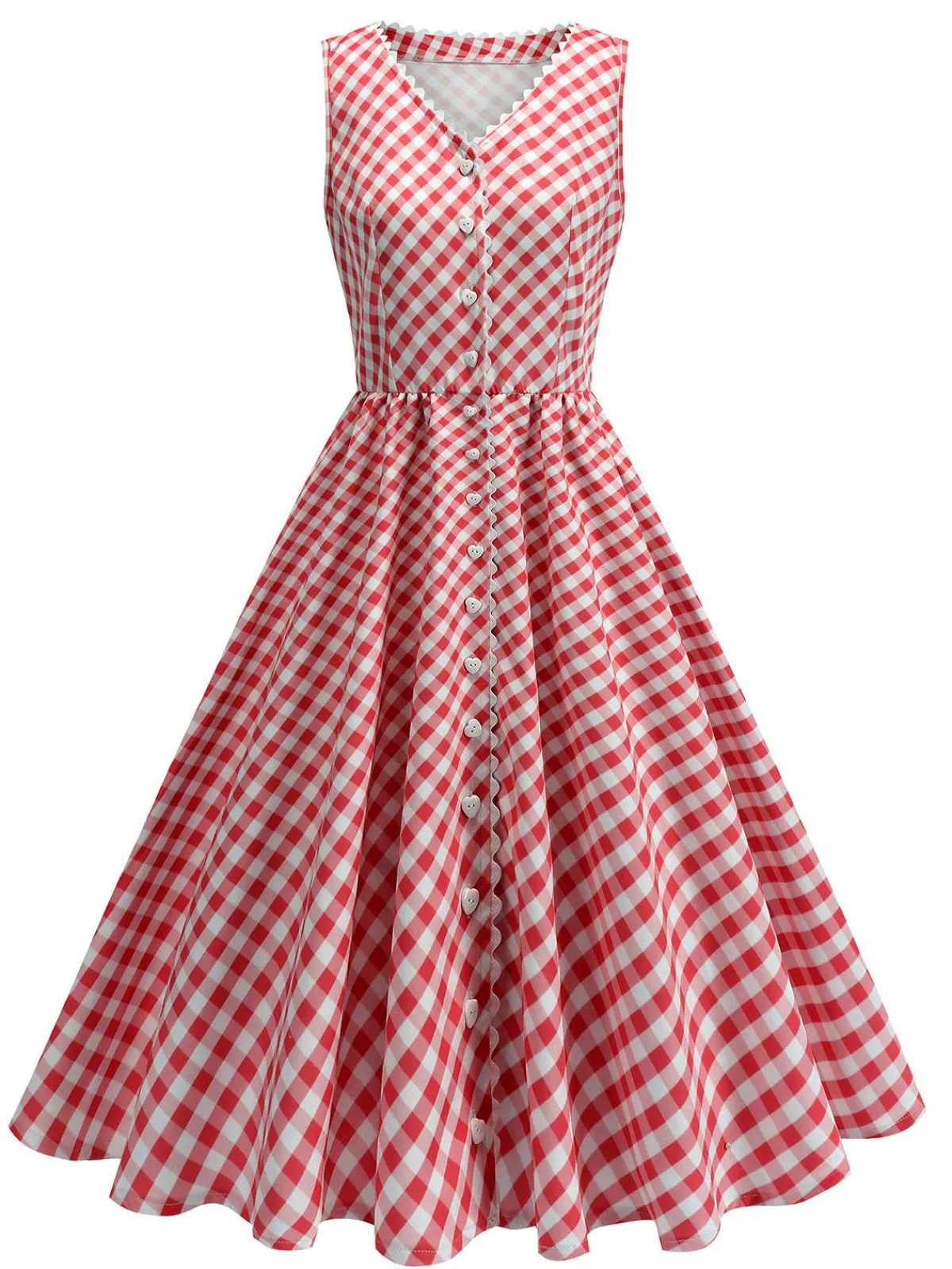 Sale Retro Stage 1950s V-Neck Gingham Plaid Dress Red
