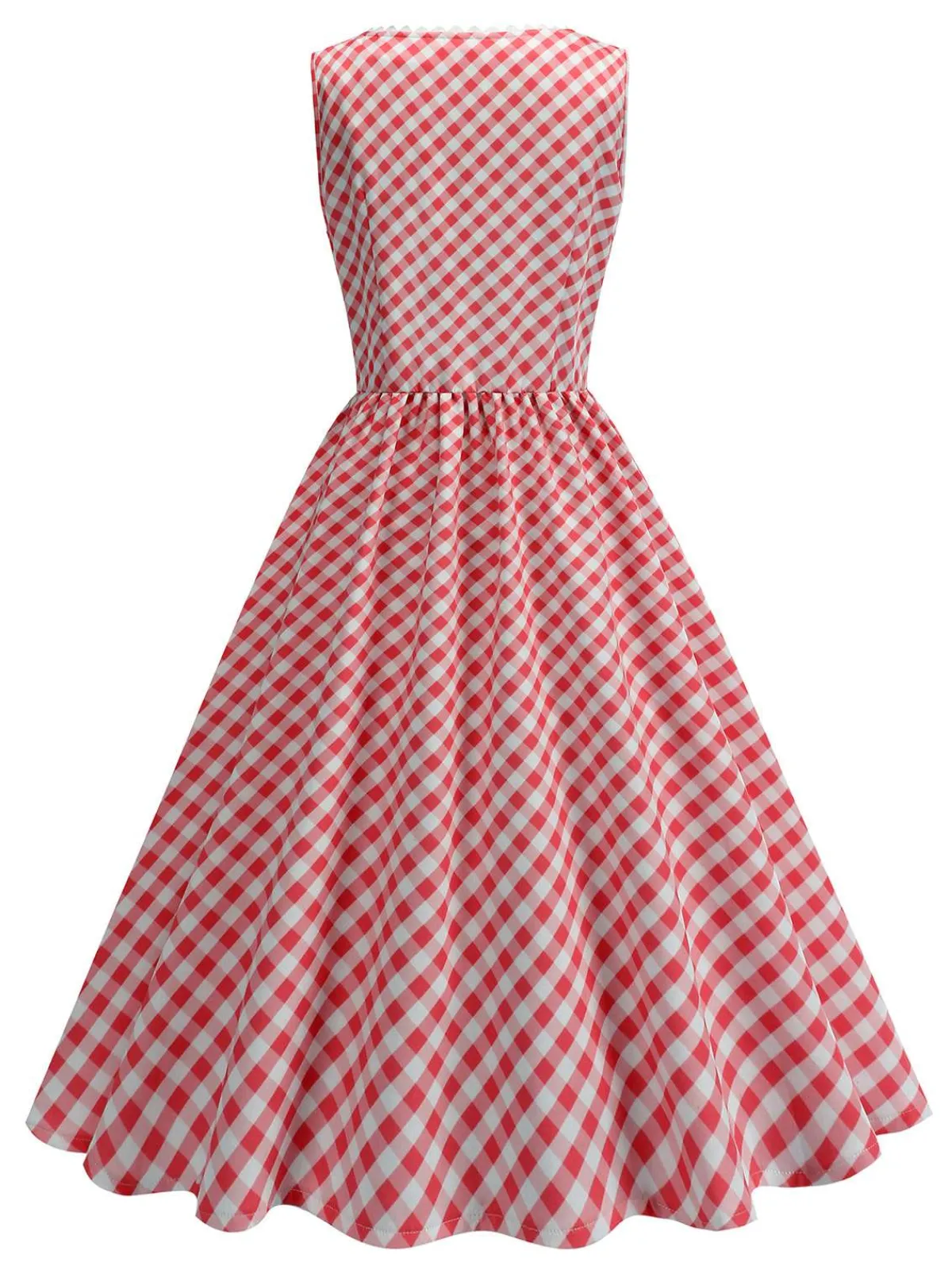 Sale Retro Stage 1950s V-Neck Gingham Plaid Dress Red