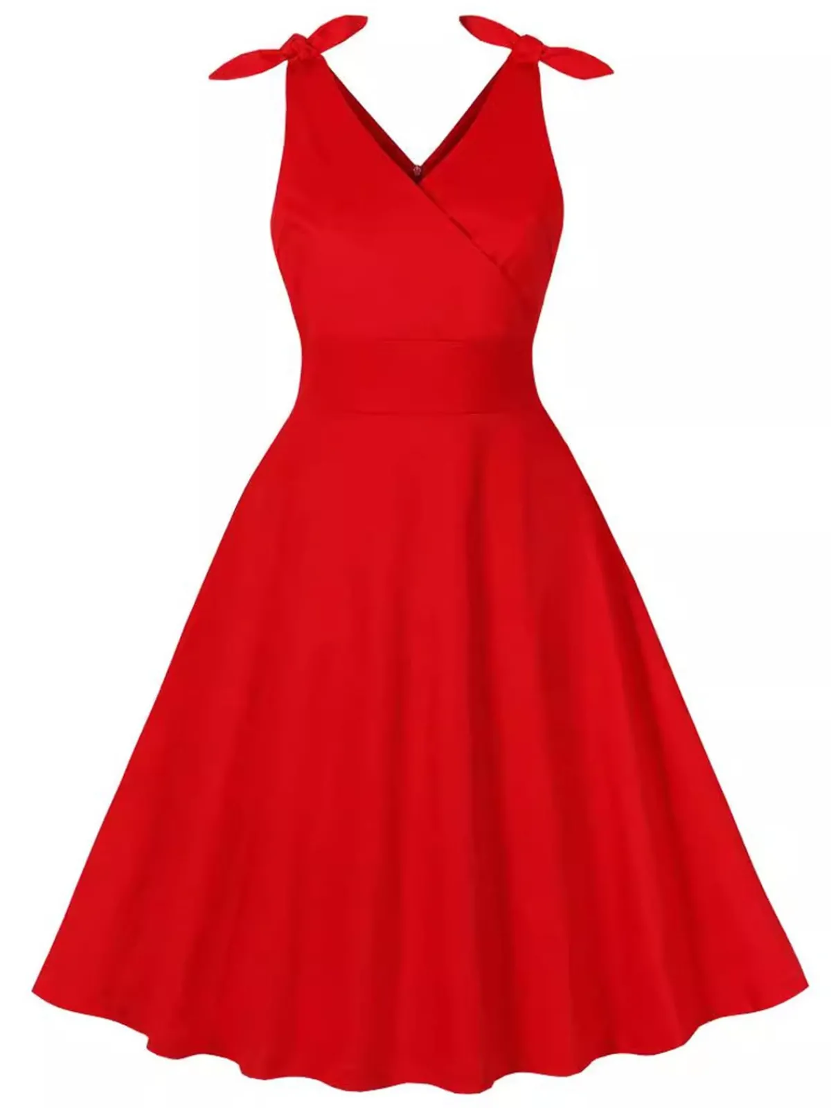 Clearance Retro Stage 1950s V-Neck Sleeveless Solid Dress Red