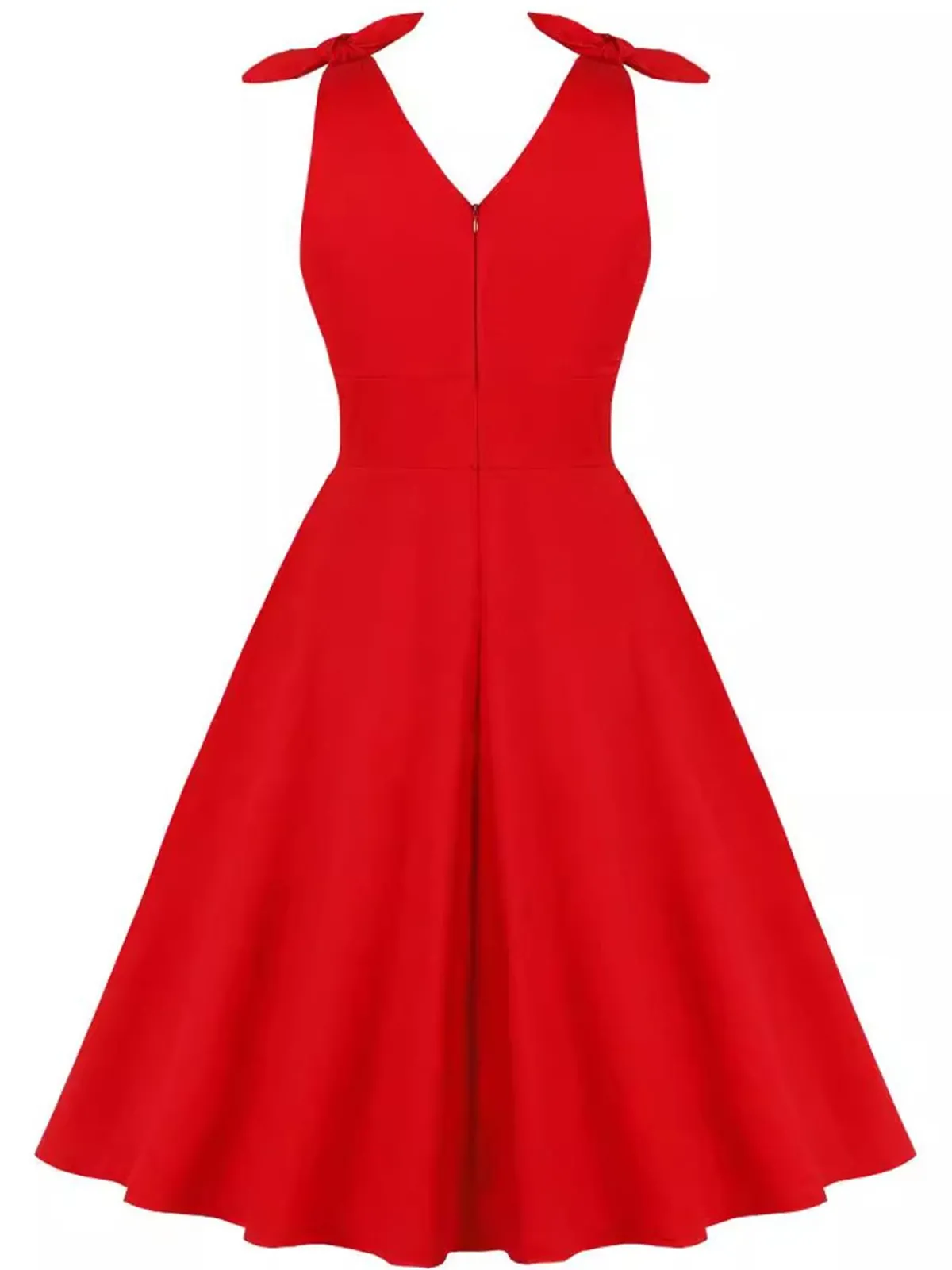 Clearance Retro Stage 1950s V-Neck Sleeveless Solid Dress Red