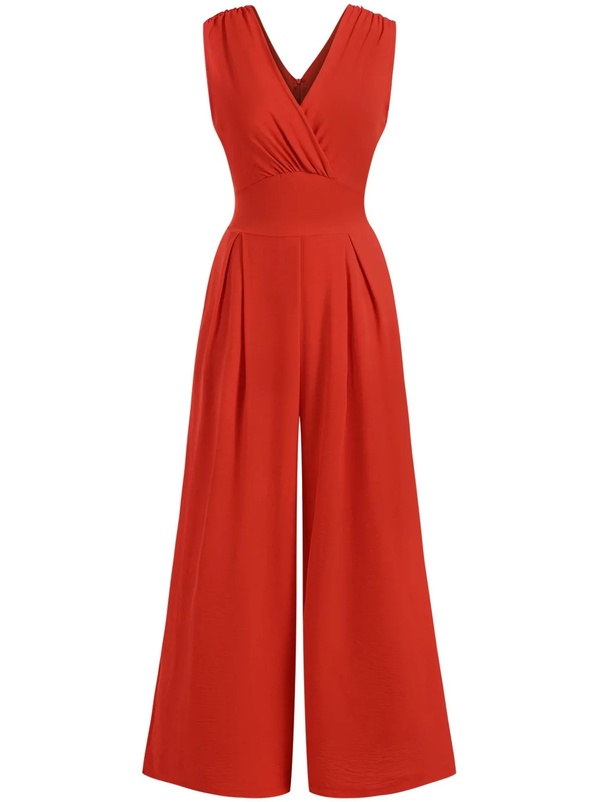 New Retro Stage Red 1960s V-Neck Sleeveless Wide Leg Jumpsuit True Red