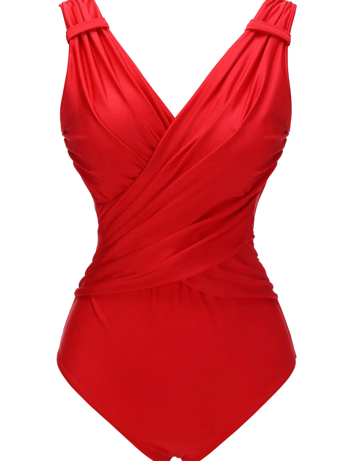 New Retro Stage 1940s V-Neck Solid One-piece Swimsuit Red