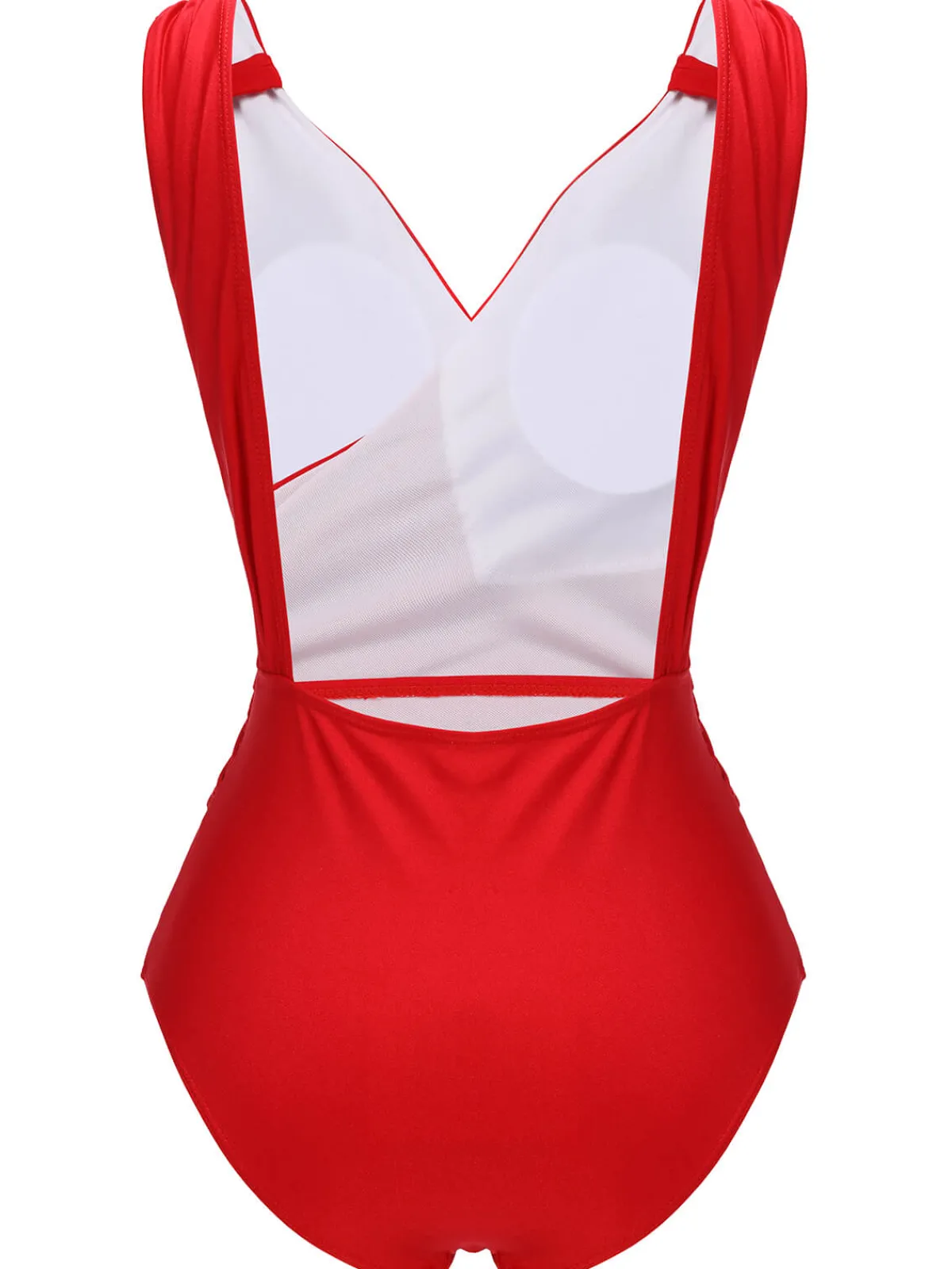 New Retro Stage 1940s V-Neck Solid One-piece Swimsuit Red